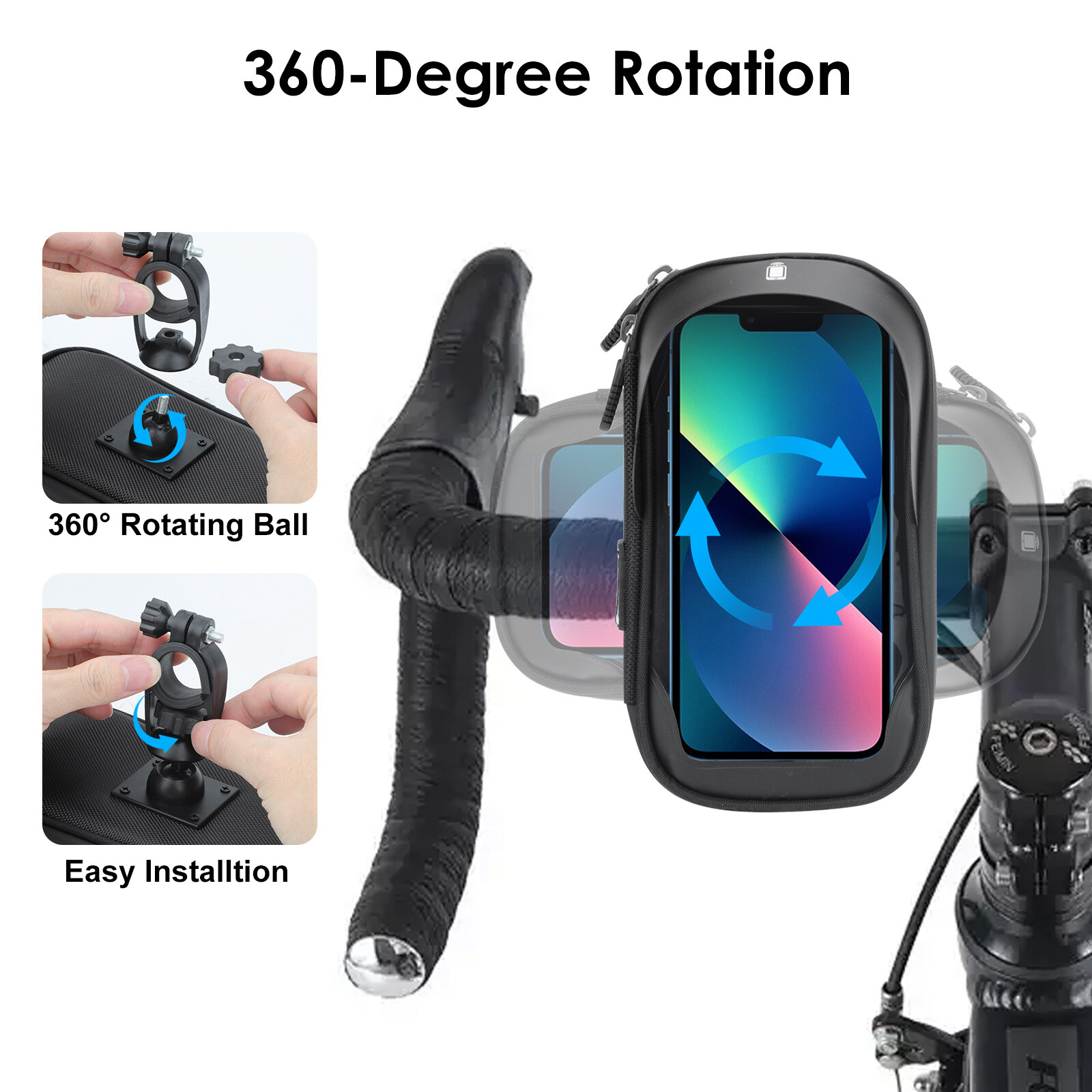 Motorcycle Bicycle Front Tube Phone Holder Case 360° MTB Phone Waterproof Bag