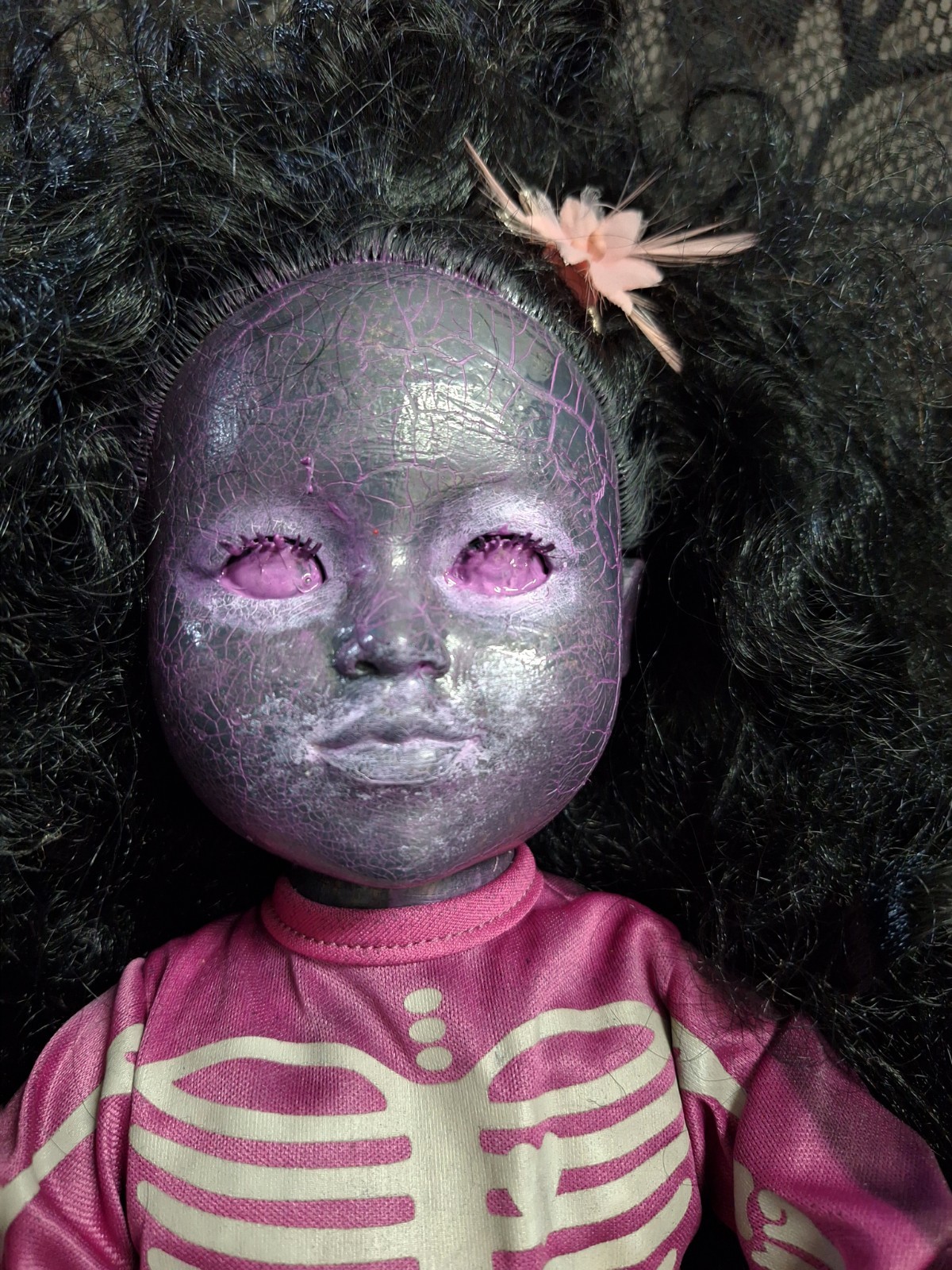 OOAK Creepy Doll, 18 In Tall, Haloween Prop, Handpainted, Crackle