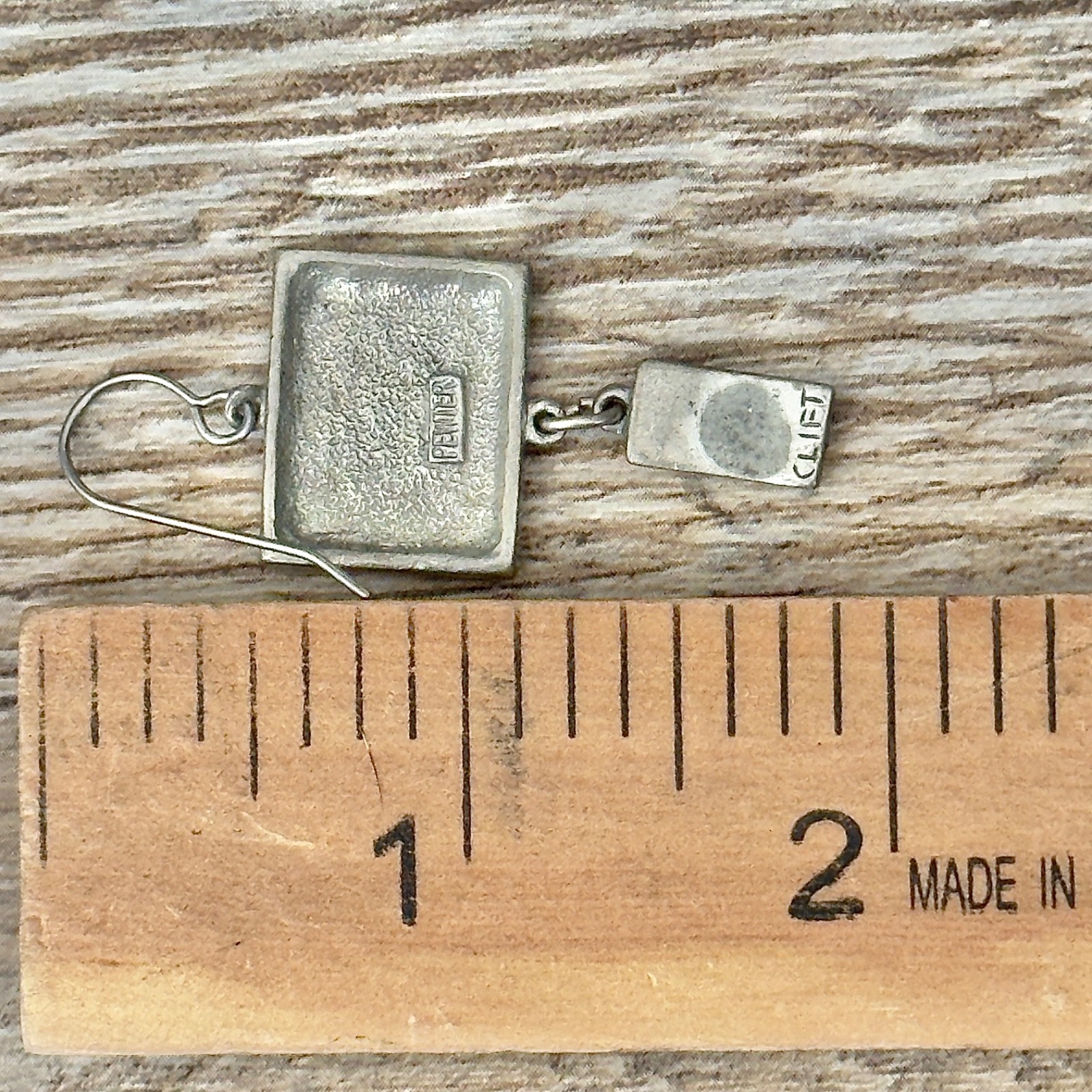 Vintage Jim Clift Dangle Earrings TV Television & Remote Pewter