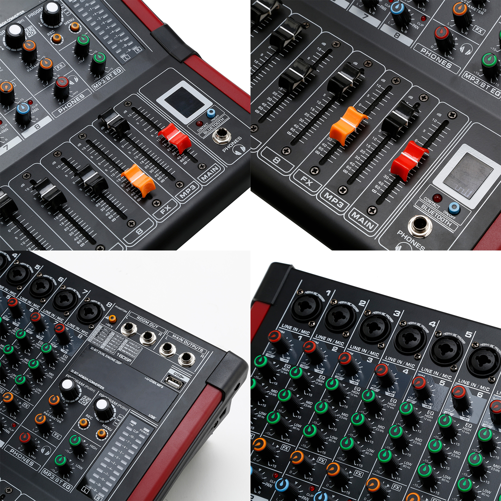 8 Channel Amplifier Power Mixer Bluetooth TRS Audio Mixing w/ USB Slot 16DSP New