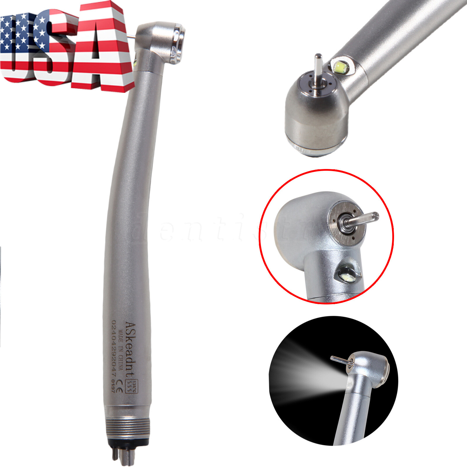 Pieza de mano alta velocidad de fibra óptica LED dental estilo NSK 4 agujeros