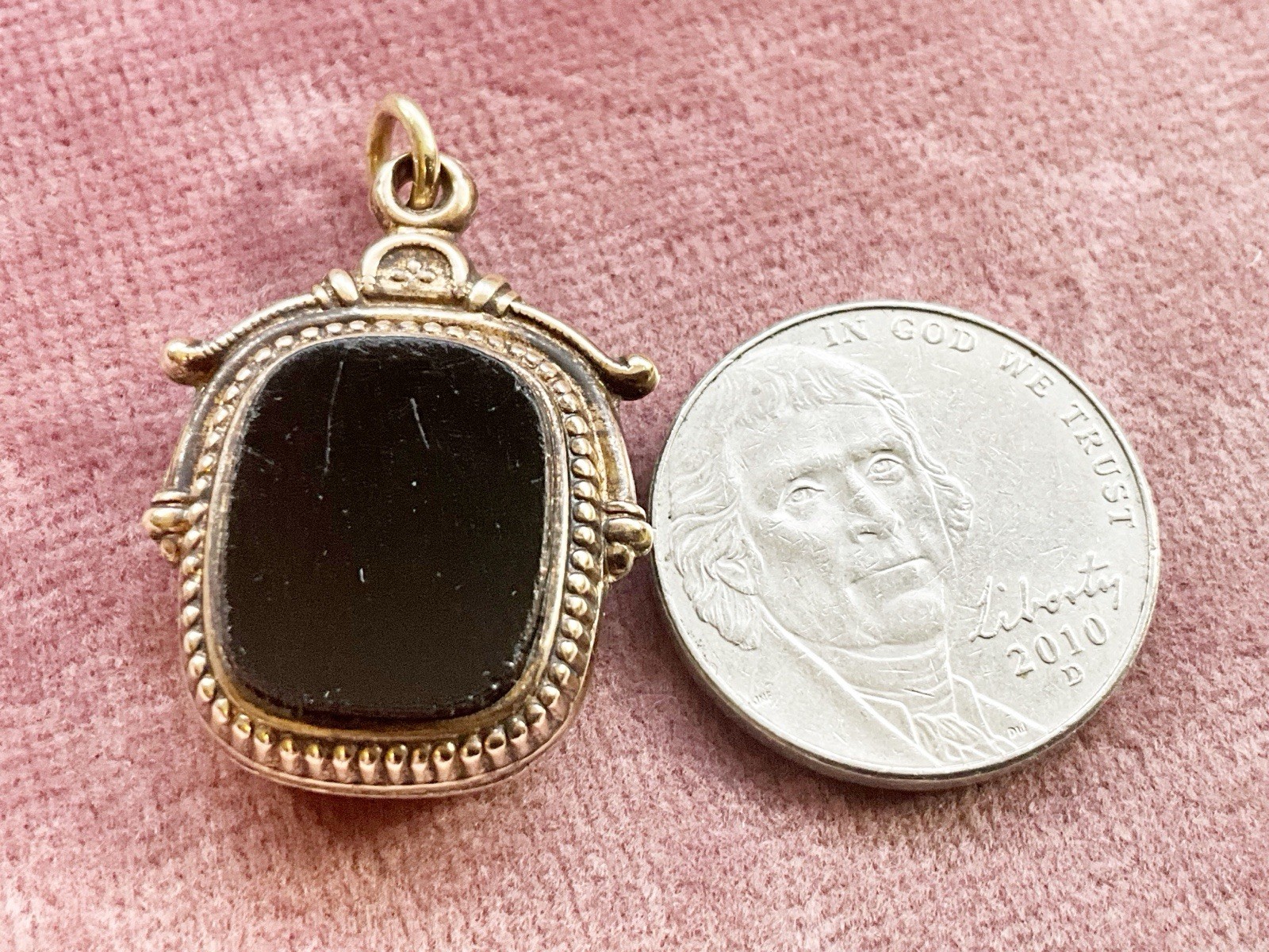 Antique Gold Filled Watch Fob Charm Pendant with Black Onyx