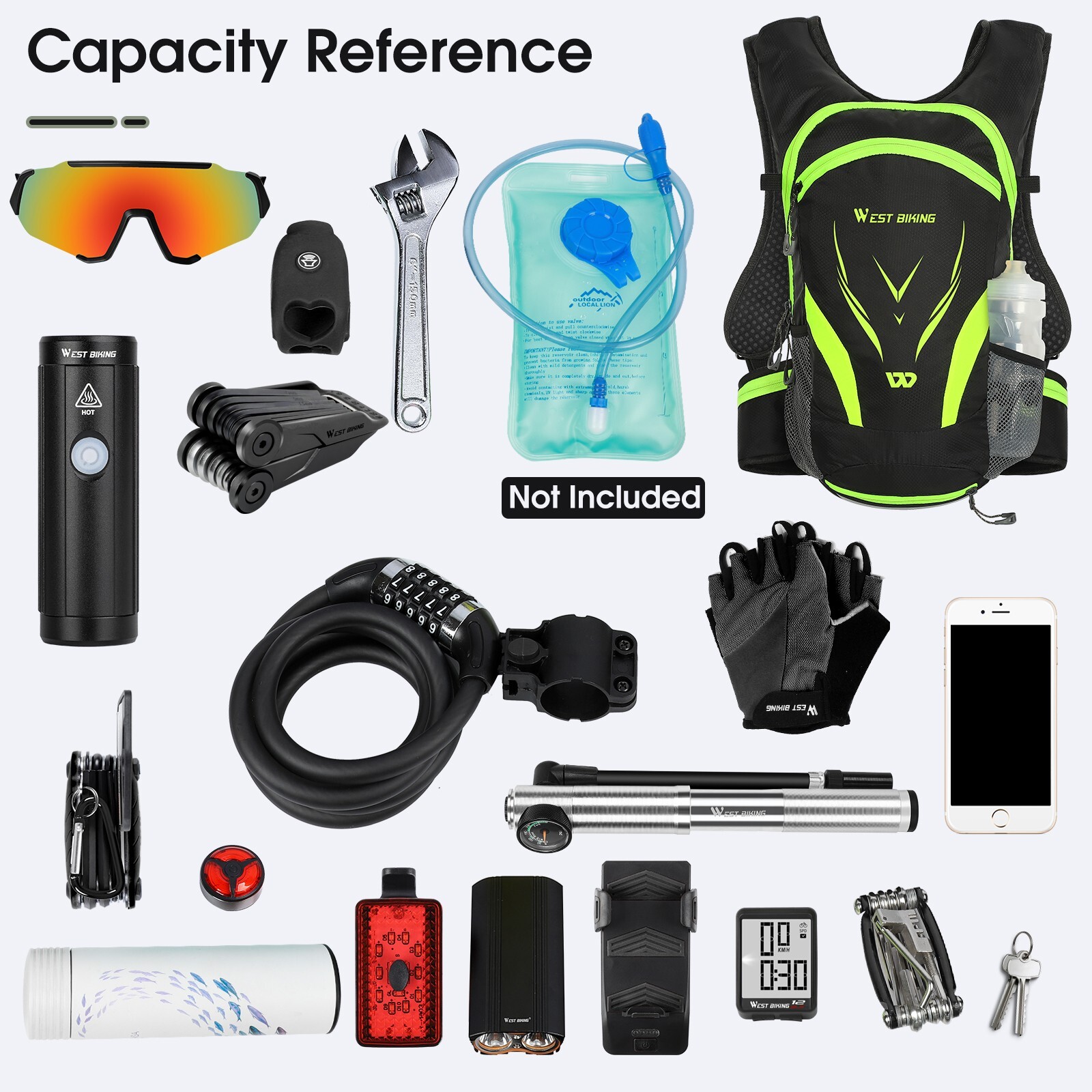 WEST BIKING Cycling Hiking Outdoor Sports Hydration Packs Backpack 16L Bag Green