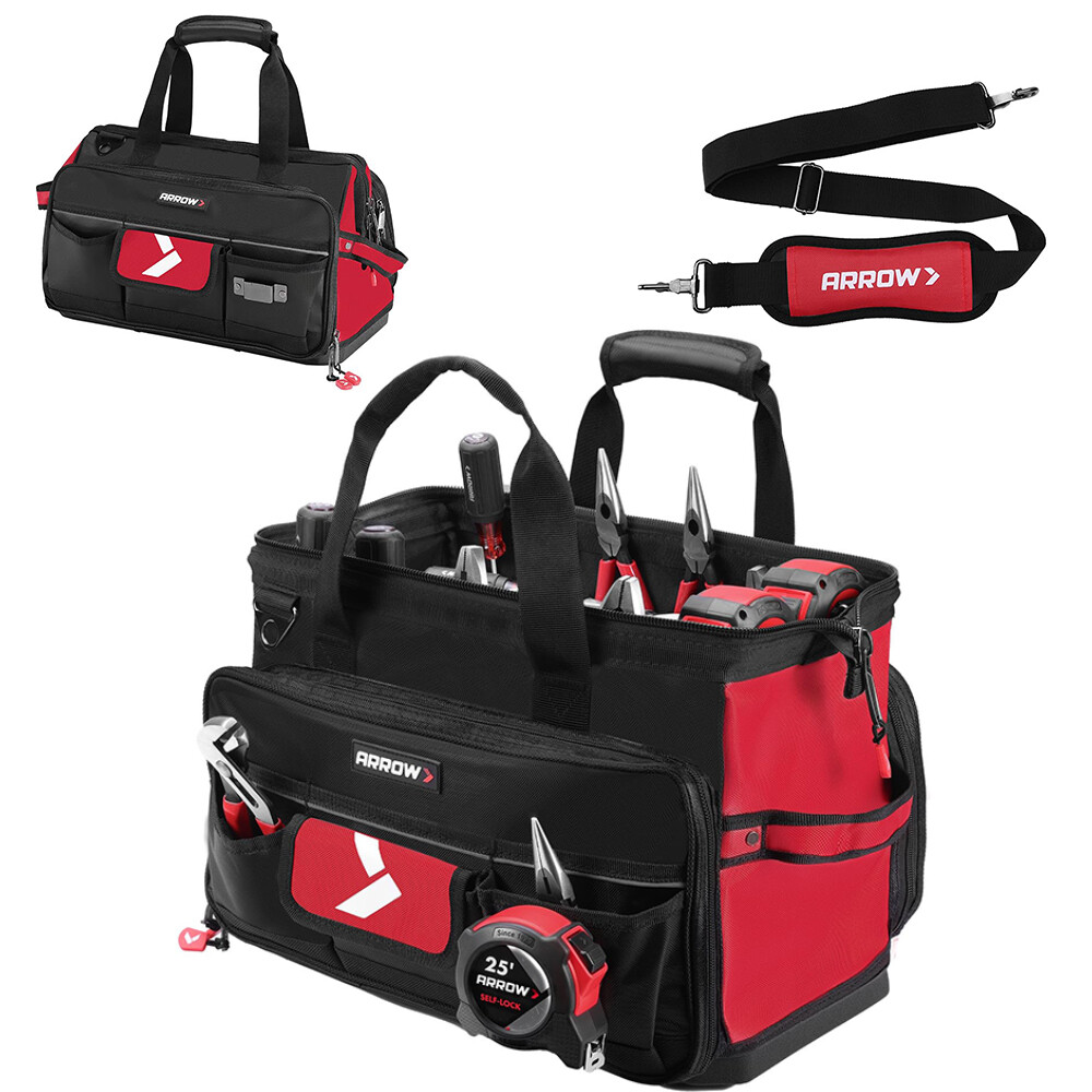 ARROW 17" Large Tool Bag for Men Heavy Duty with Waterproof Hard Base 36 Pockets