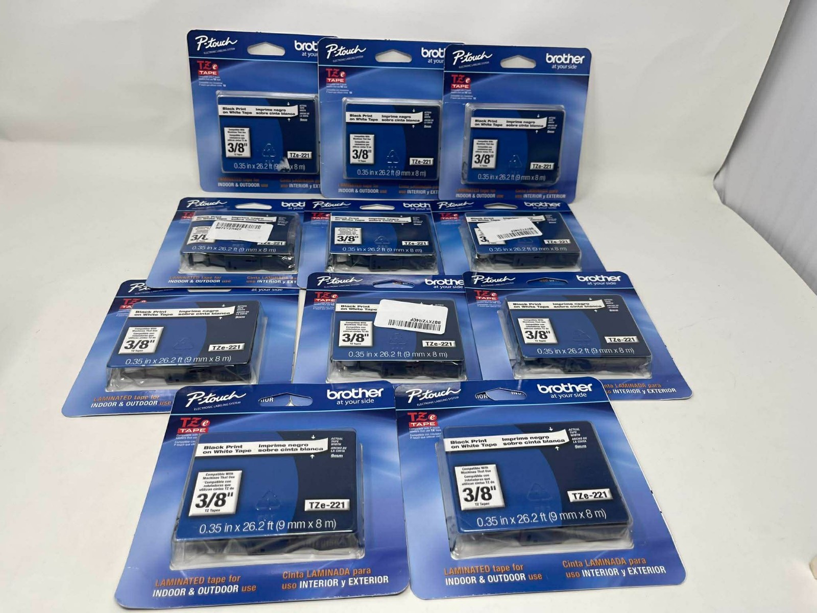 GENUINE Brother TZe-221 P-Touch Label Tape 3/8" Black/White Lot Of 11