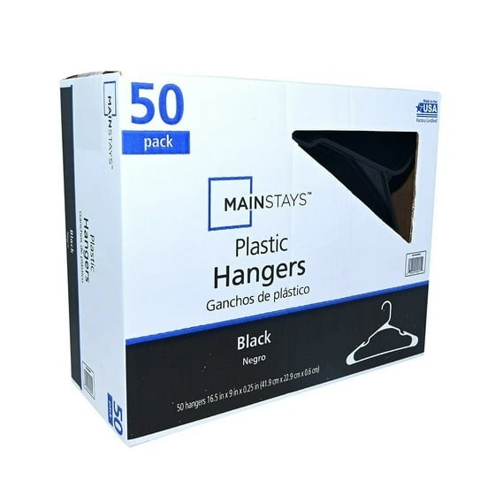 Plastic Clothes Hangers - 50 Pack, Lightweight & Durable - Everyday Use - Black