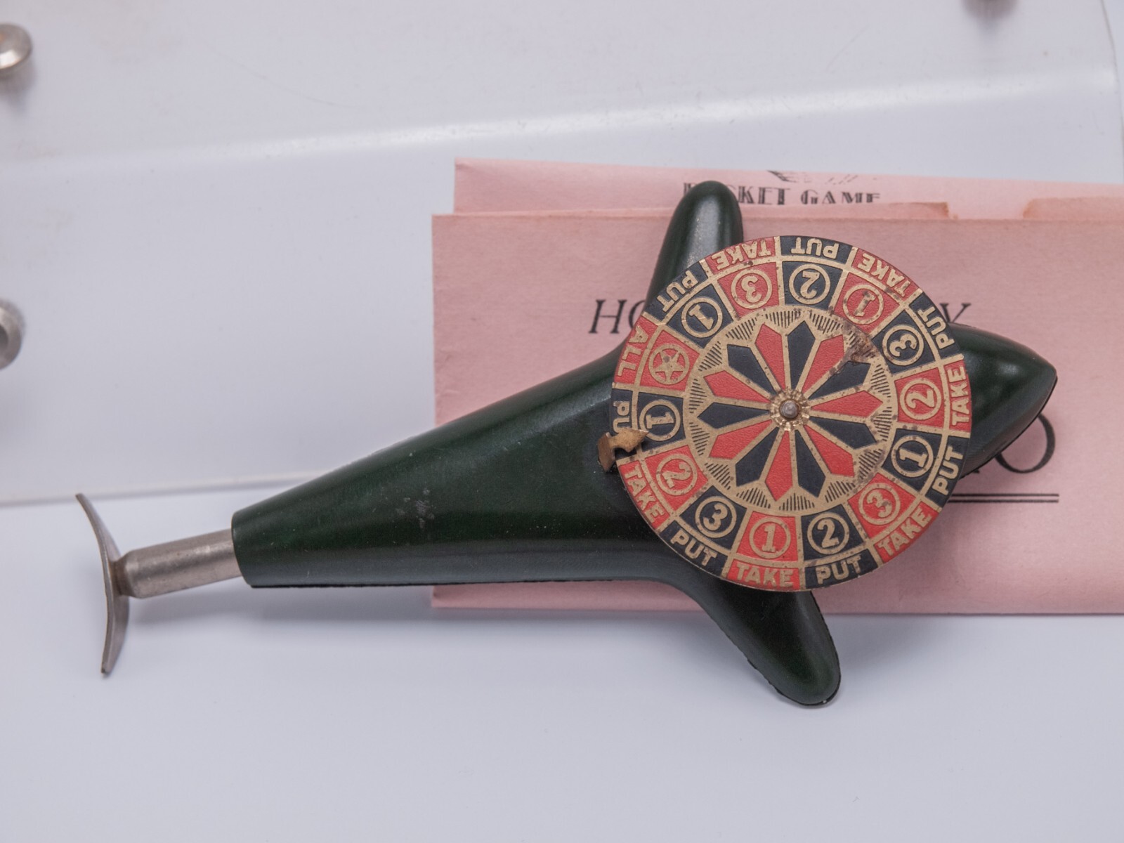 Rare - Autogiro Pocket Roulette Wheel Gambling - Green Bakelite w/ Original Box