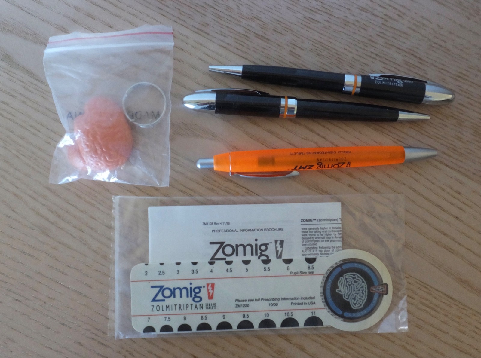 Lot 5  Zomig Drug Rep Pens,Keychain, Pupil Measure, Pharmaceutical Medical Promo