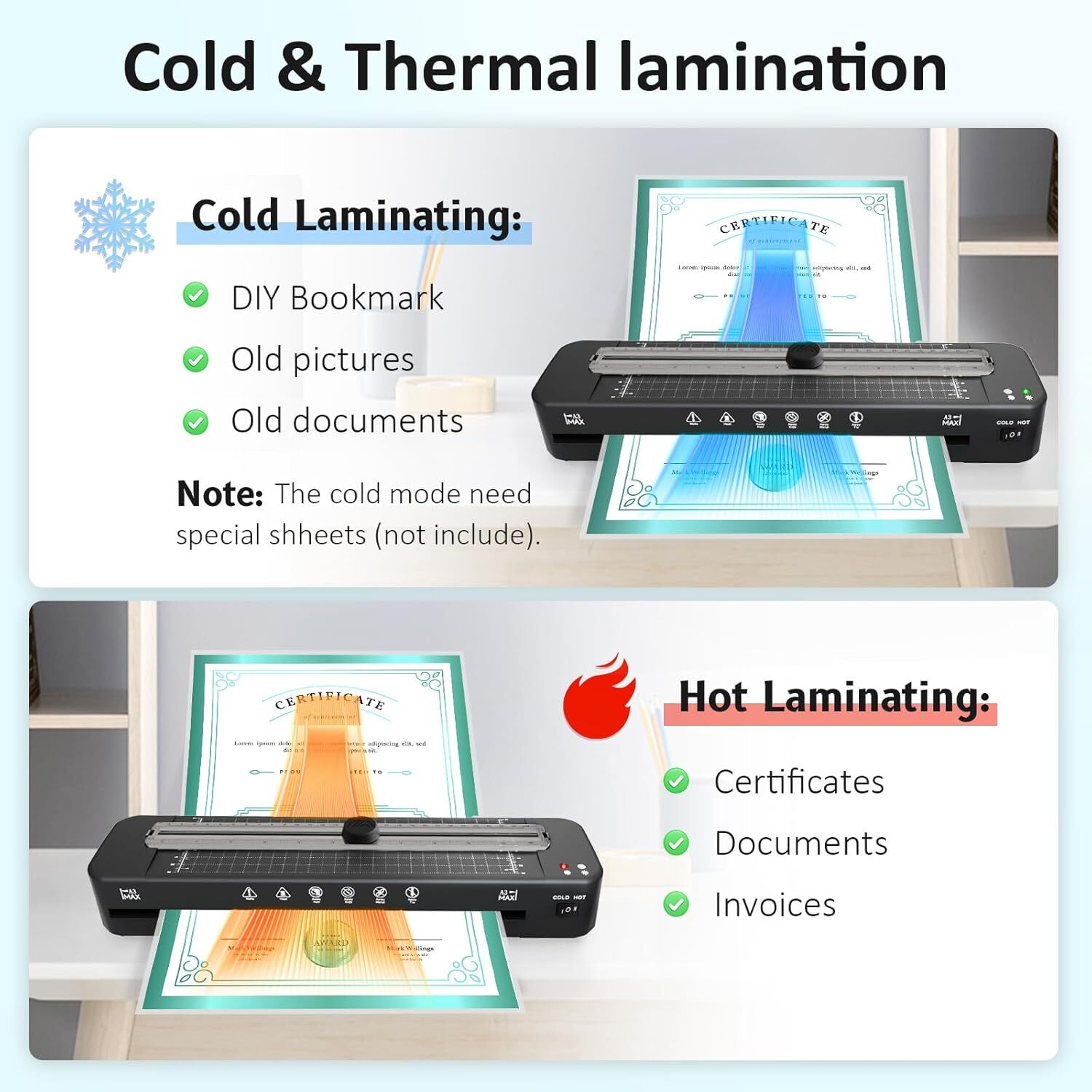 13 Inch Laminator Machine 50 Sheets Built-in Paper Cutter & Corner Rounder