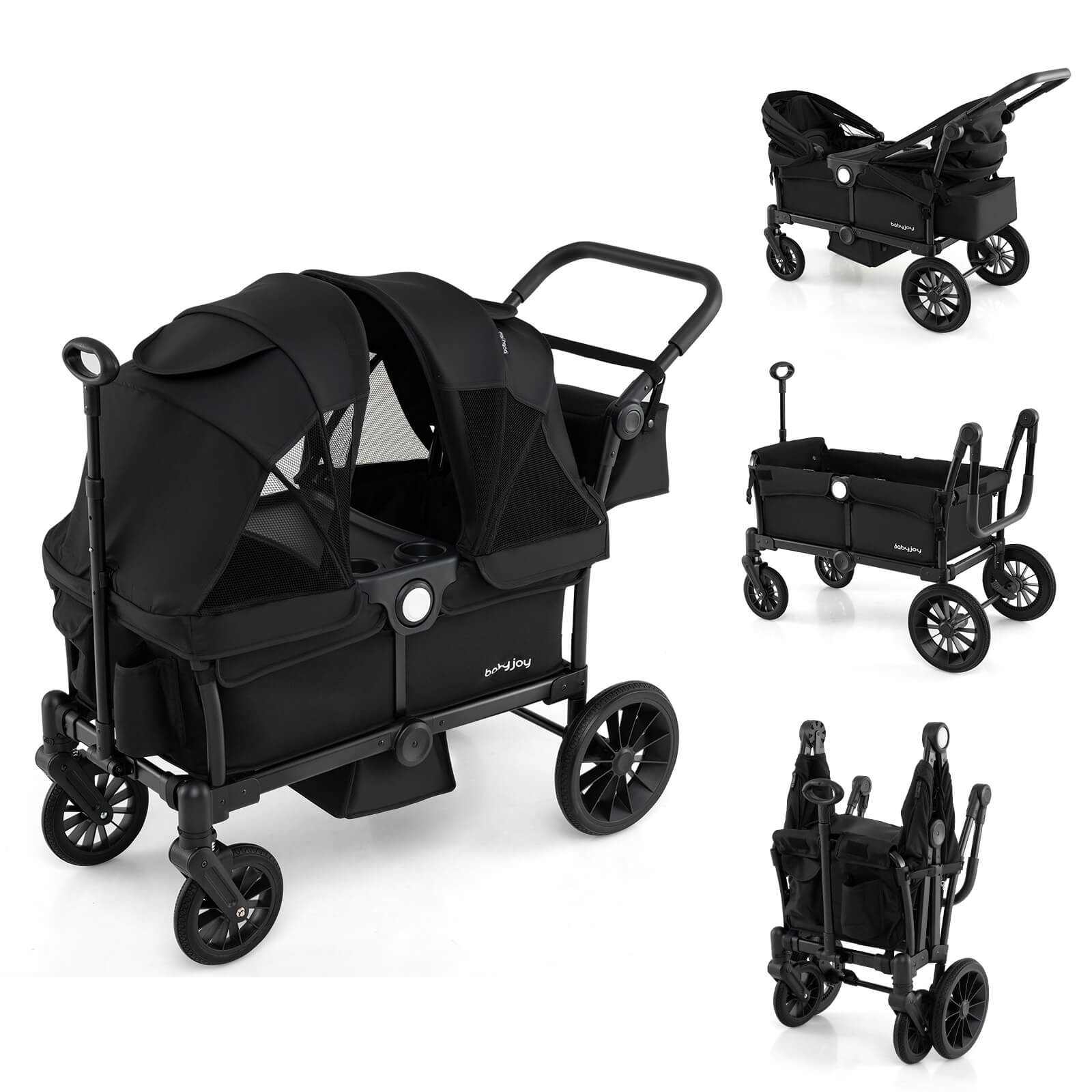 Wagon Stroller for 2 Kids Push Pull Double Stroller with Adjustable Handle