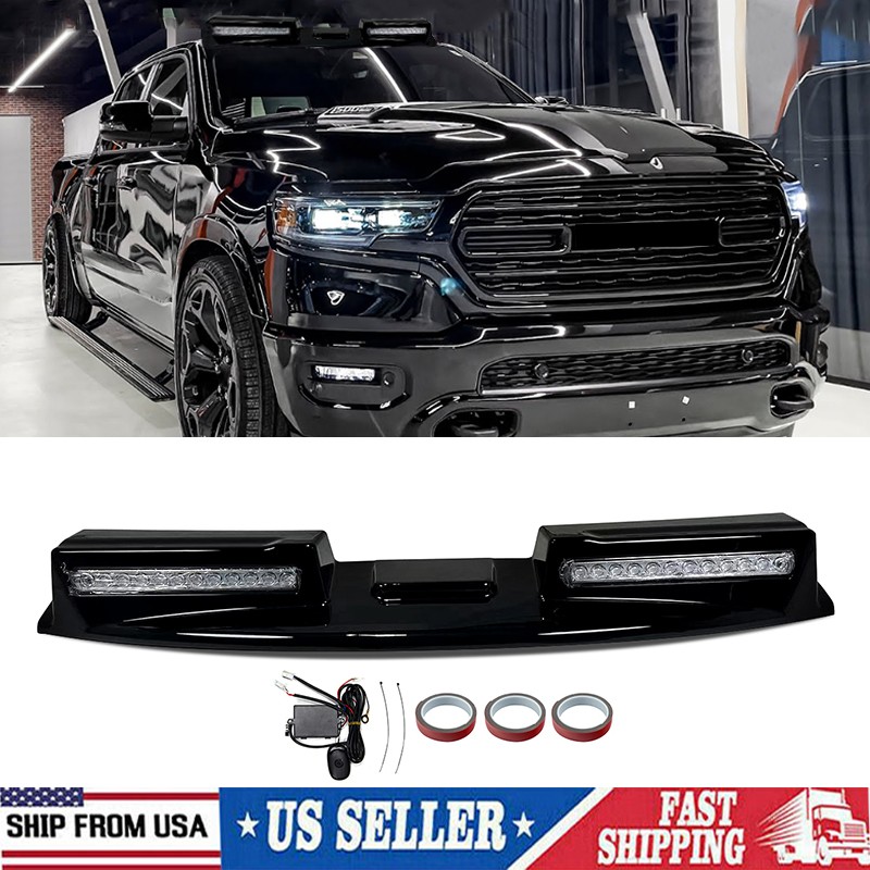 For 2019-2023 2024 RAM 1500 Gloss Black Lamp Model Roof Top Light Bar W/ LED DRL