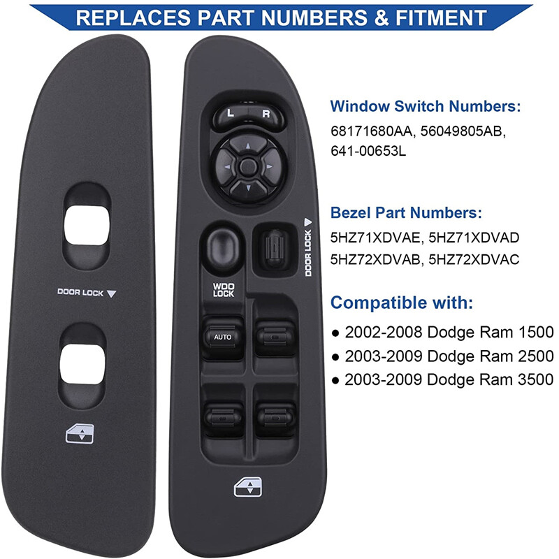 Power Window Control Switch+Bezels Black 68171680AA for 02-09 Dodge Ram1500-3500