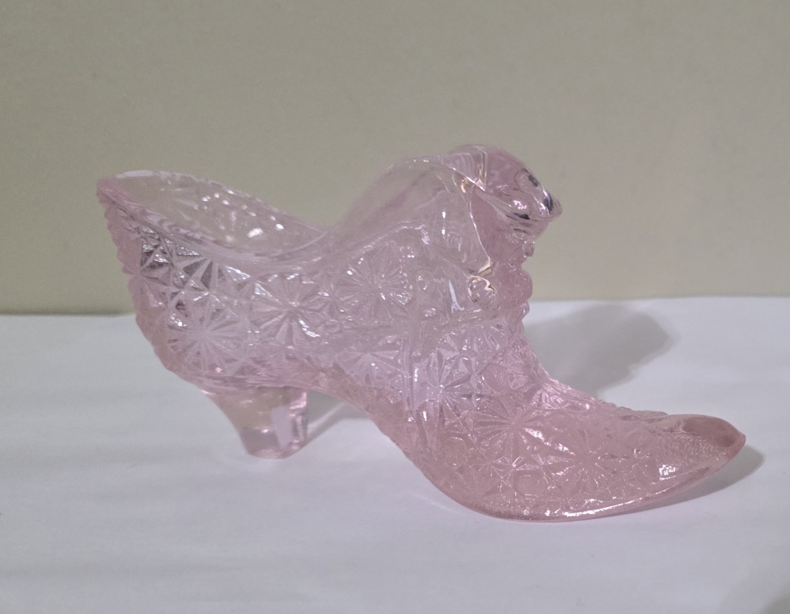 Vtg Fenton Shoe Pink Slipper Boot with Heel Cat Head Daisy & Button 6" x 3" Tall