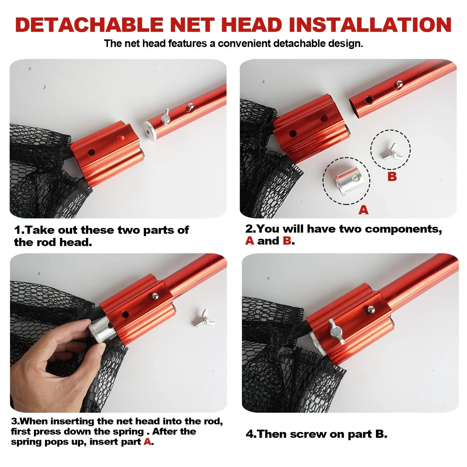 Fish Landing Net with Extendable Aluminum Telescoping Handle, Large Fishing N...