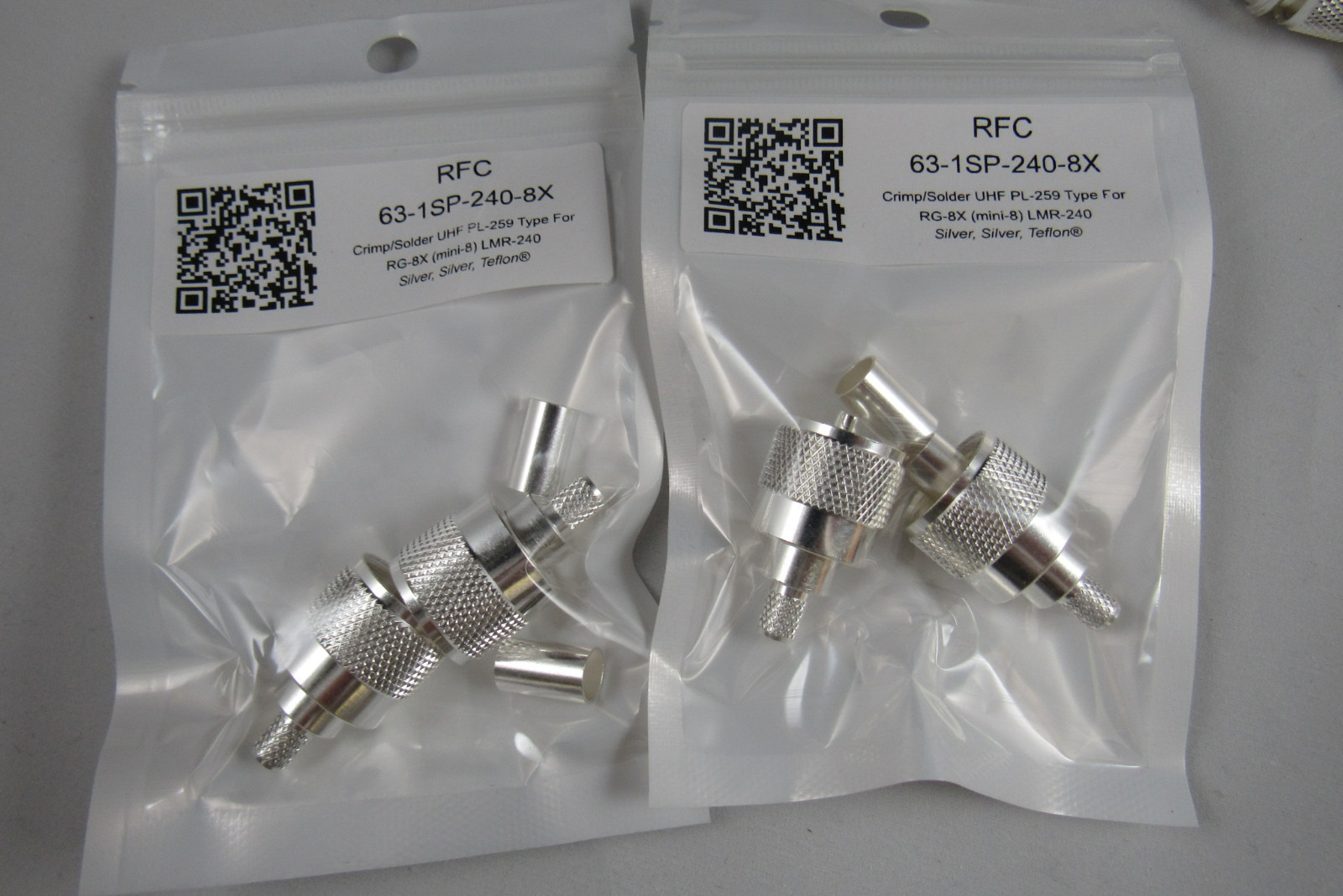 (B6) 10 RFC All Silver Teflon PL-259 Crimp/Solder Connectors for RG-8X & LMR-240