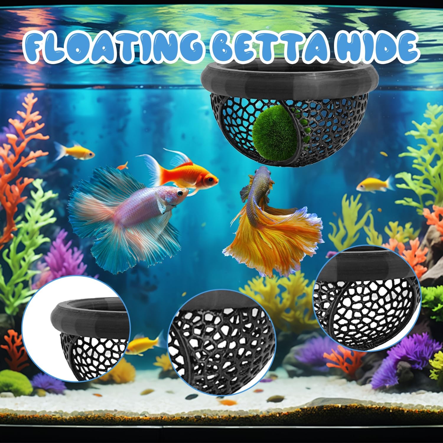 4 Pcs Betta Fish Hammock & Toy Set, Suction Cup Tunnel, Floating Betta Fish S