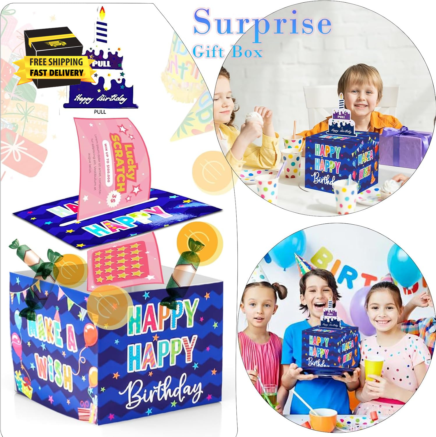 Birthday Money Box for Cash Gift Pull, Surprise Money Roll Gift Box with Pull Ou