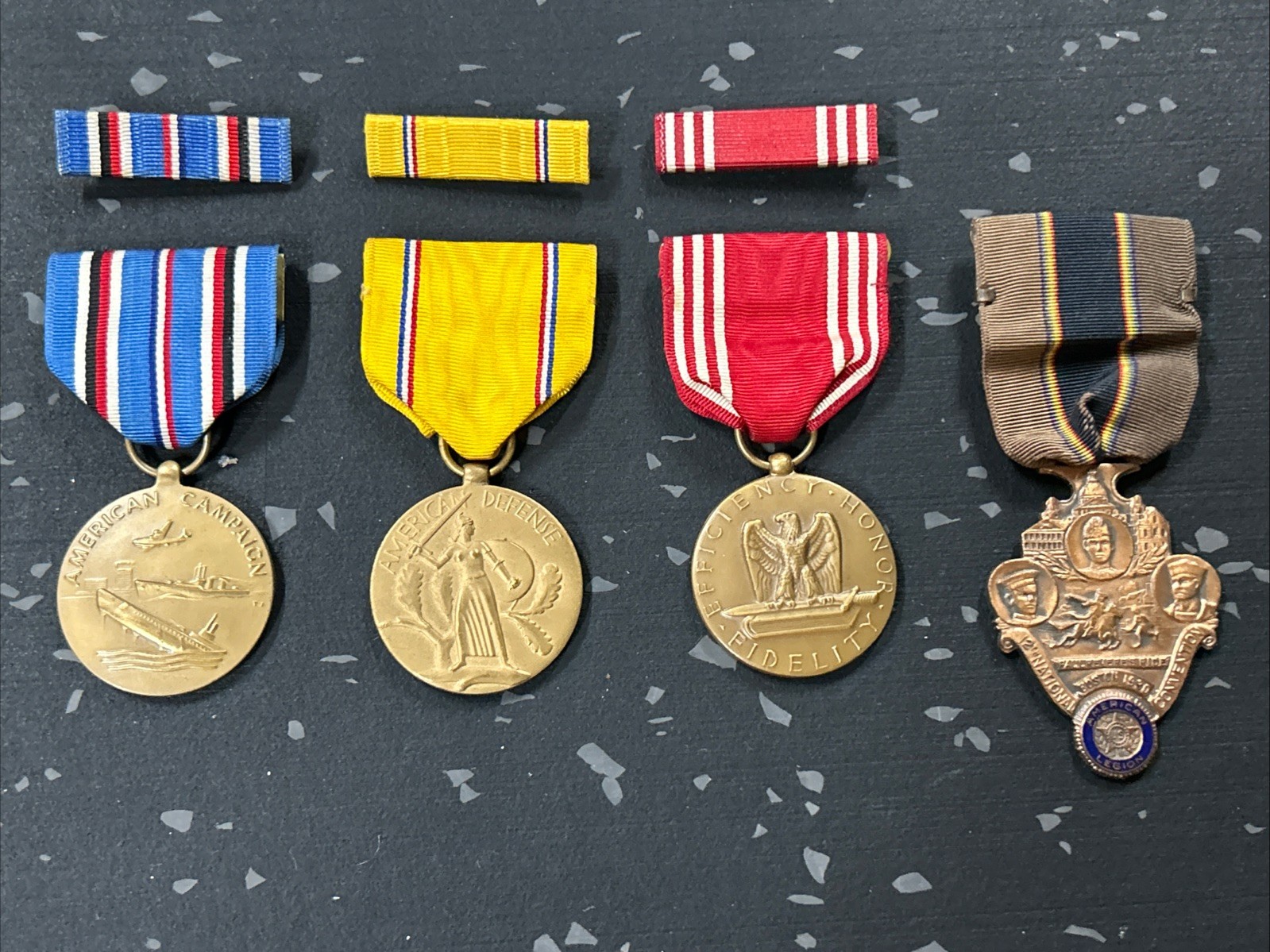 Vintage WWII Medals & Pin Bars American Campaign Defense Good Conduct Am. Legion