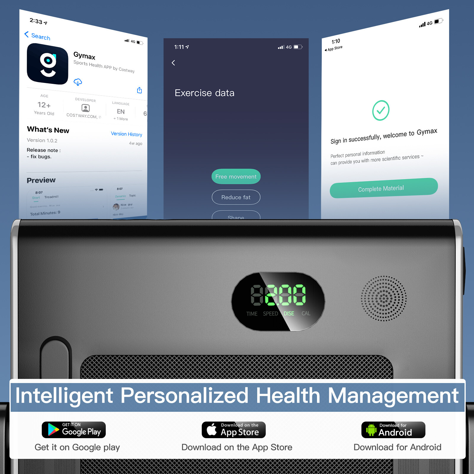 SuperFit 2.25HP 2 in 1 Folding Treadmill W/APP Control Speaker Remote APP Home