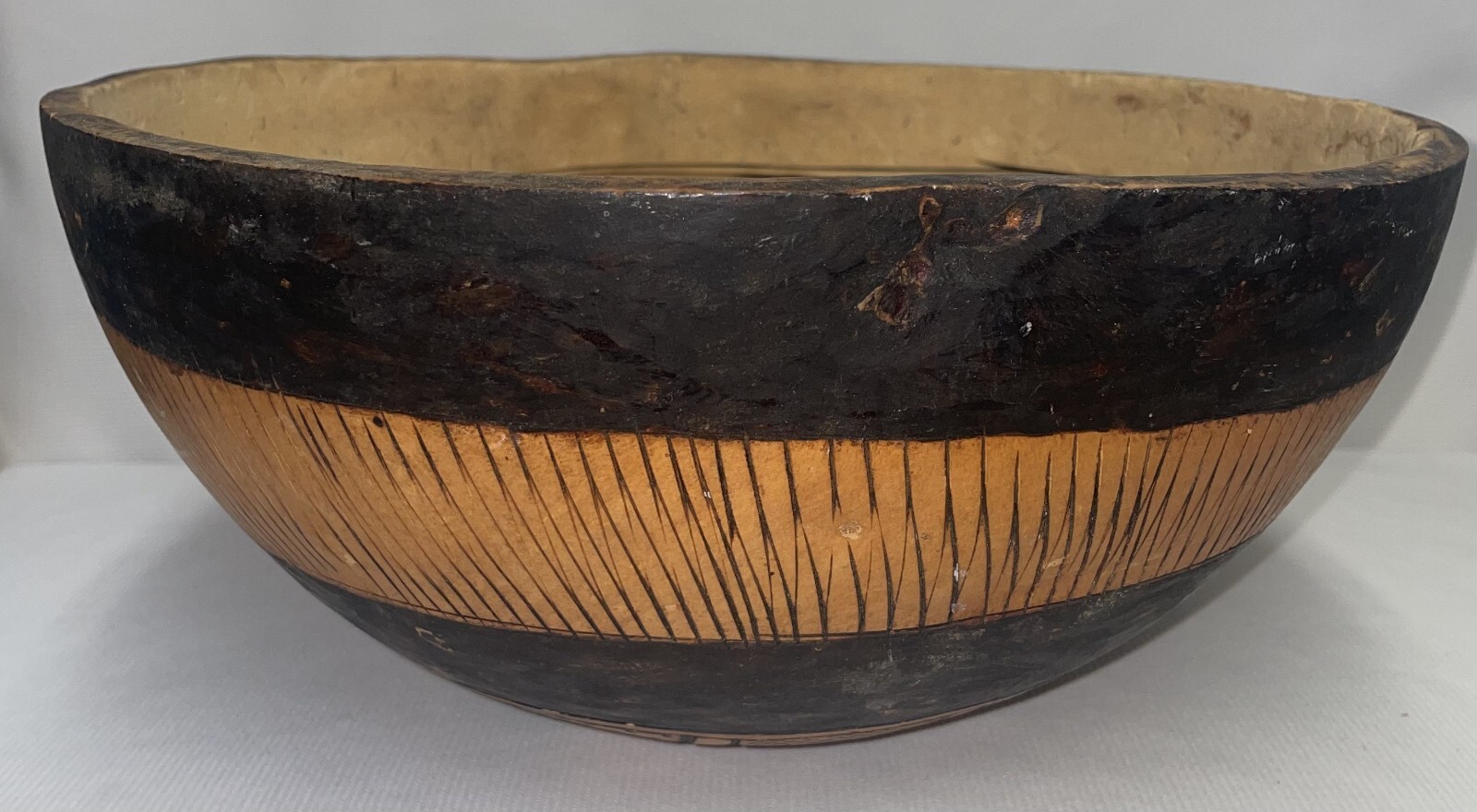 Vintage Large African Carved Gourd With Fish Bird And Scorpion Motif -Bowl