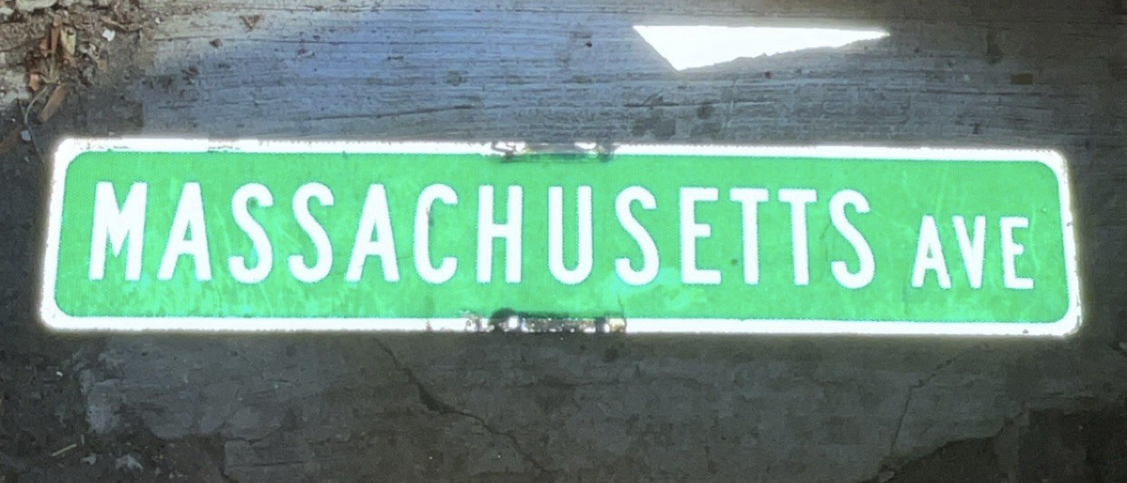 Vintage Massachusetts Ave 42 Inch Street Sign Refelctive. Mass Ave. Double Sided