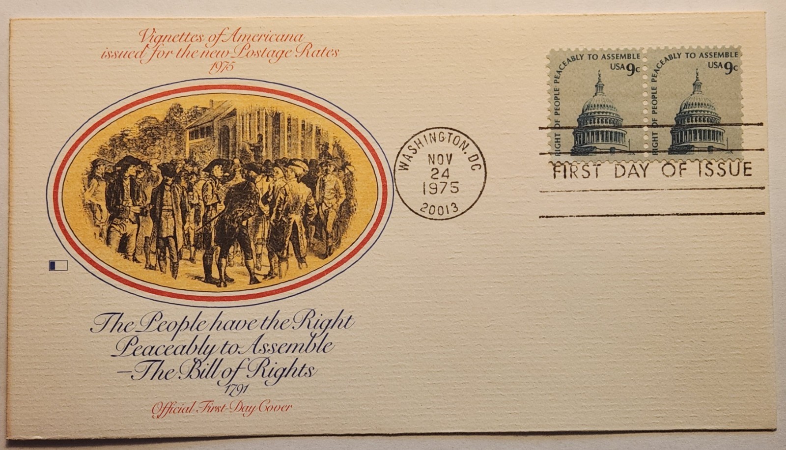 FREEDOM TO ASSEMBLE 1975 BILL OF RIGHTS  FLEETWOOD CACHET  FDC