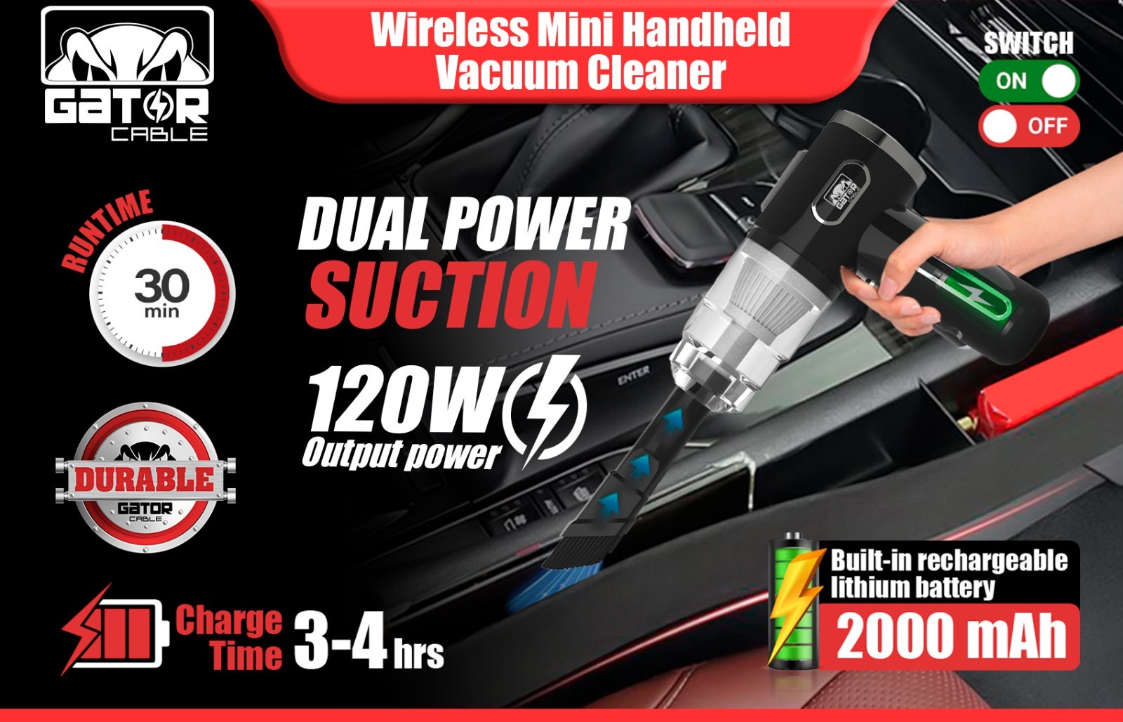 Cordless Handheld Vacuum Cleaner Small Mini Portable Car Auto Home Wireless 120W