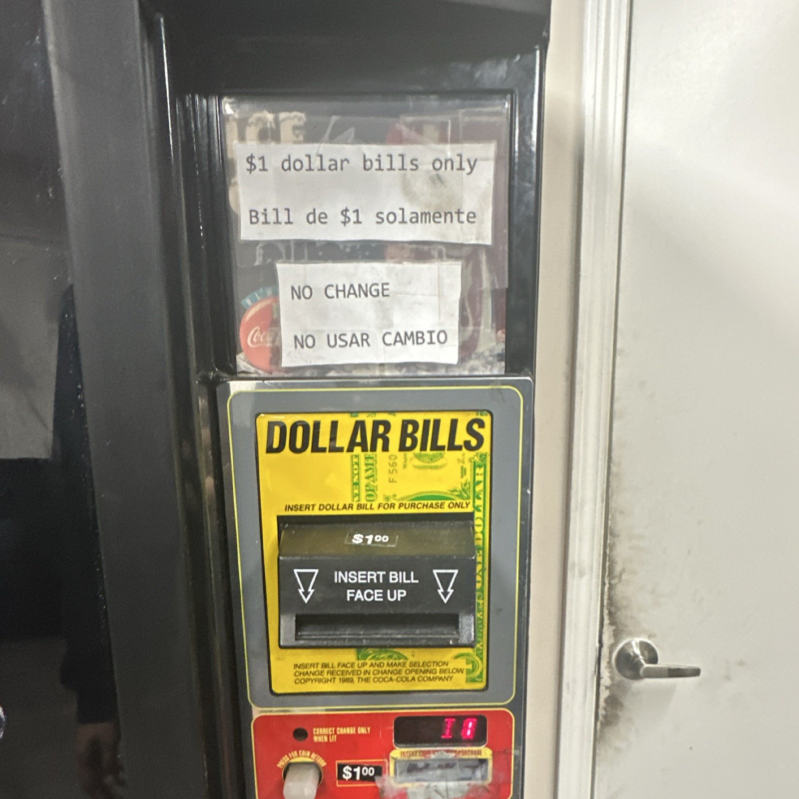 Coca-Cola Commercial Beverage Vending Machine with $1 Bill Acceptor