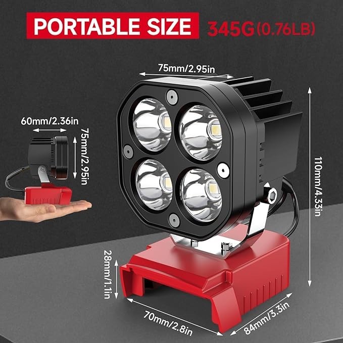 2 Pack 40W LED Work Light Compatible with Milwaukee 18V Battery 6000lm 6500k