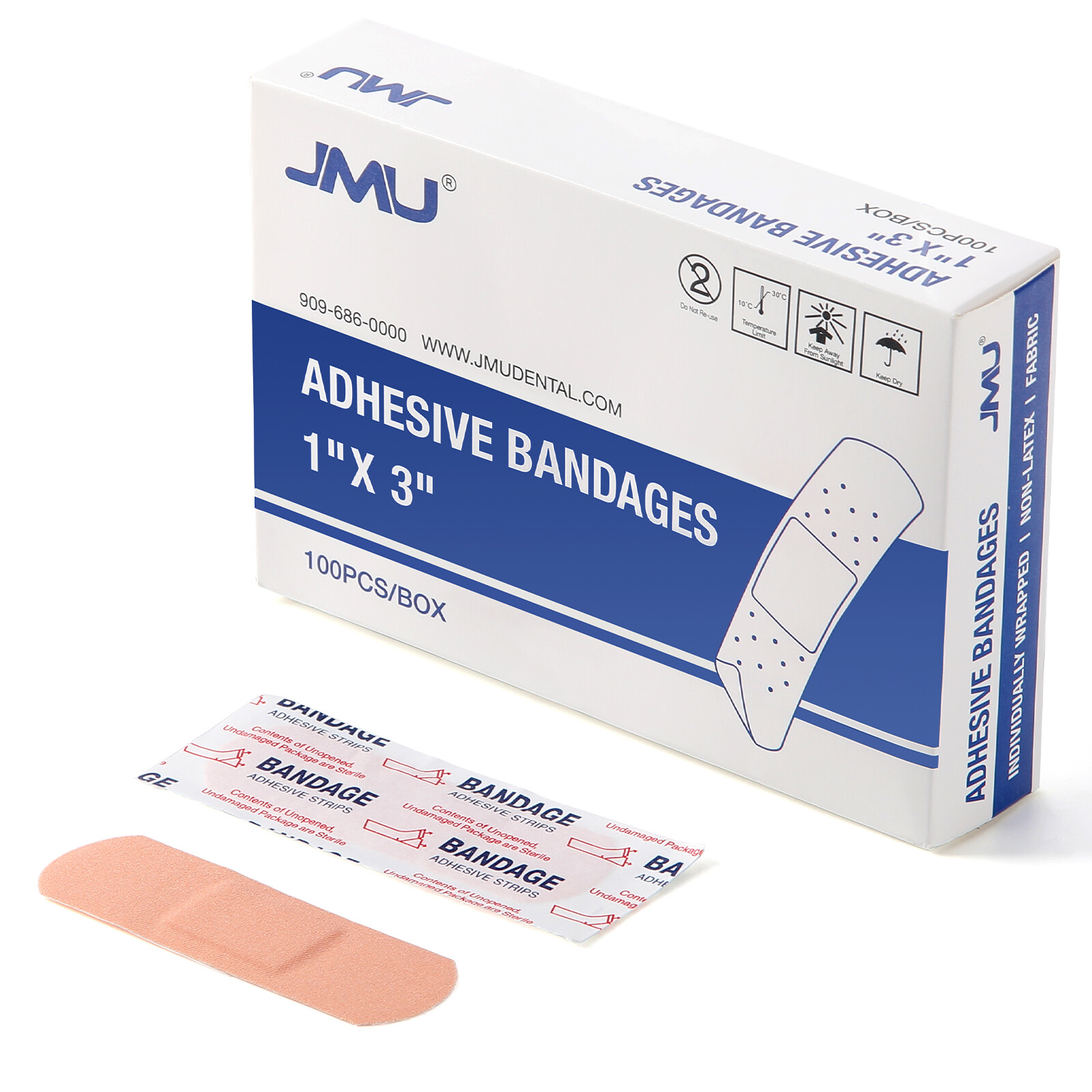 JMU Flexible Fabric Adhesive Bandages 1"x 3" Sterile Fabric Strip 100pcs/box