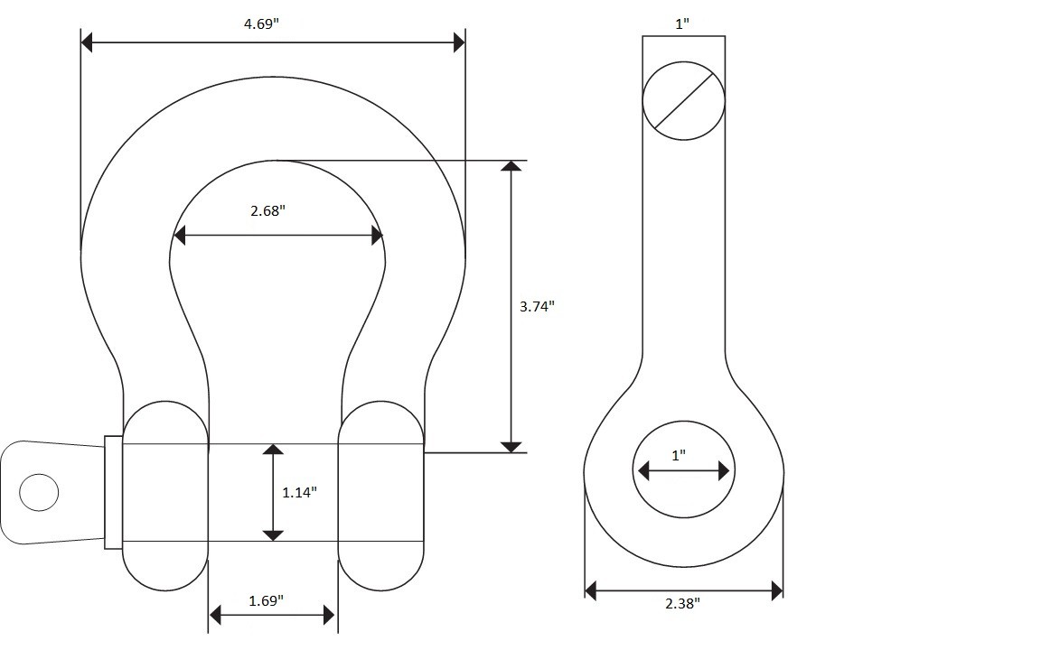 1" Bow Shackle D Ring Screw Pin Clevis Rigging Towing 8.5 Ton 18500lb Blue