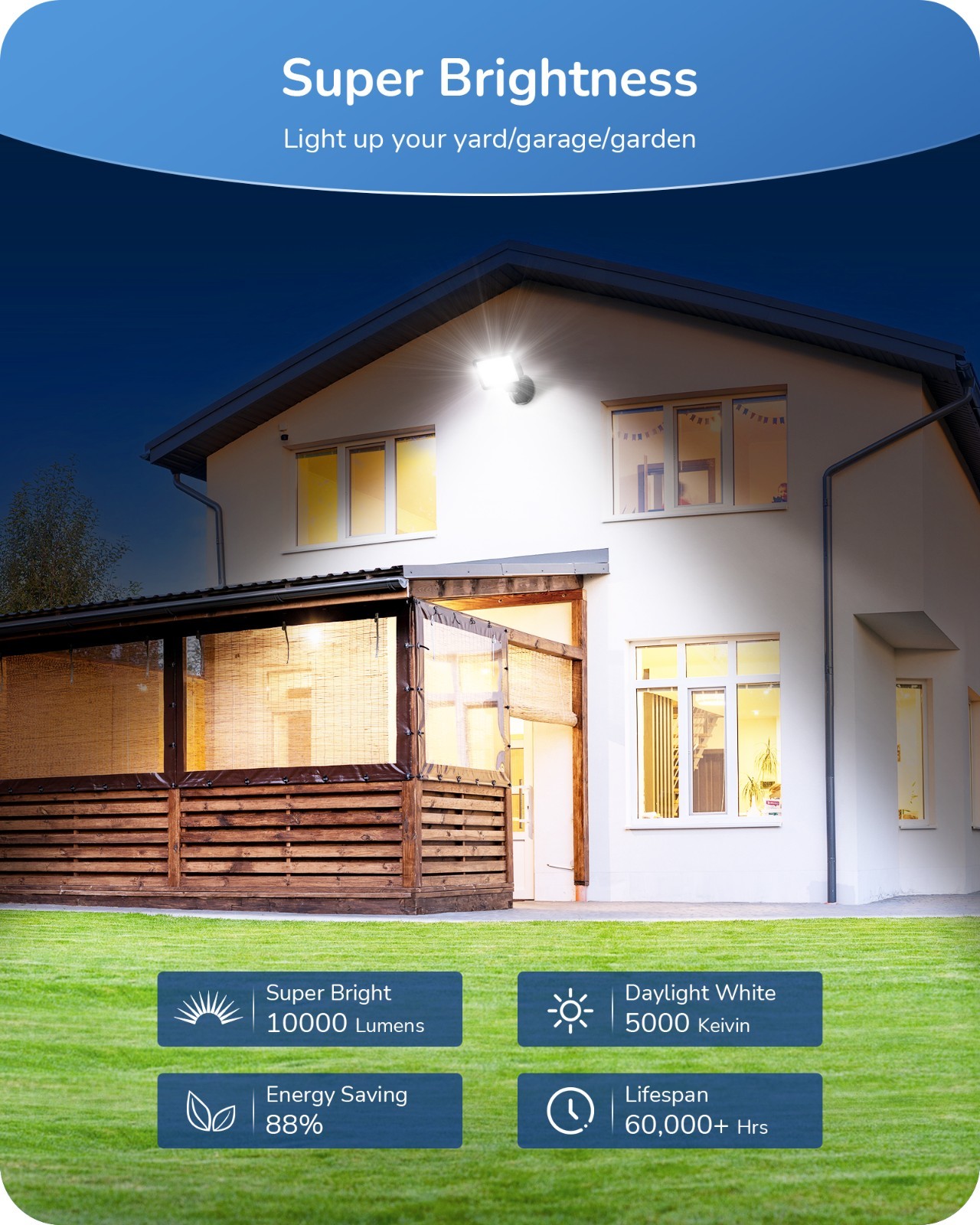 EDISHINE 2-Pack 73W LED Flood Light, Super Bright 10000LM 5000K Outdoor Security