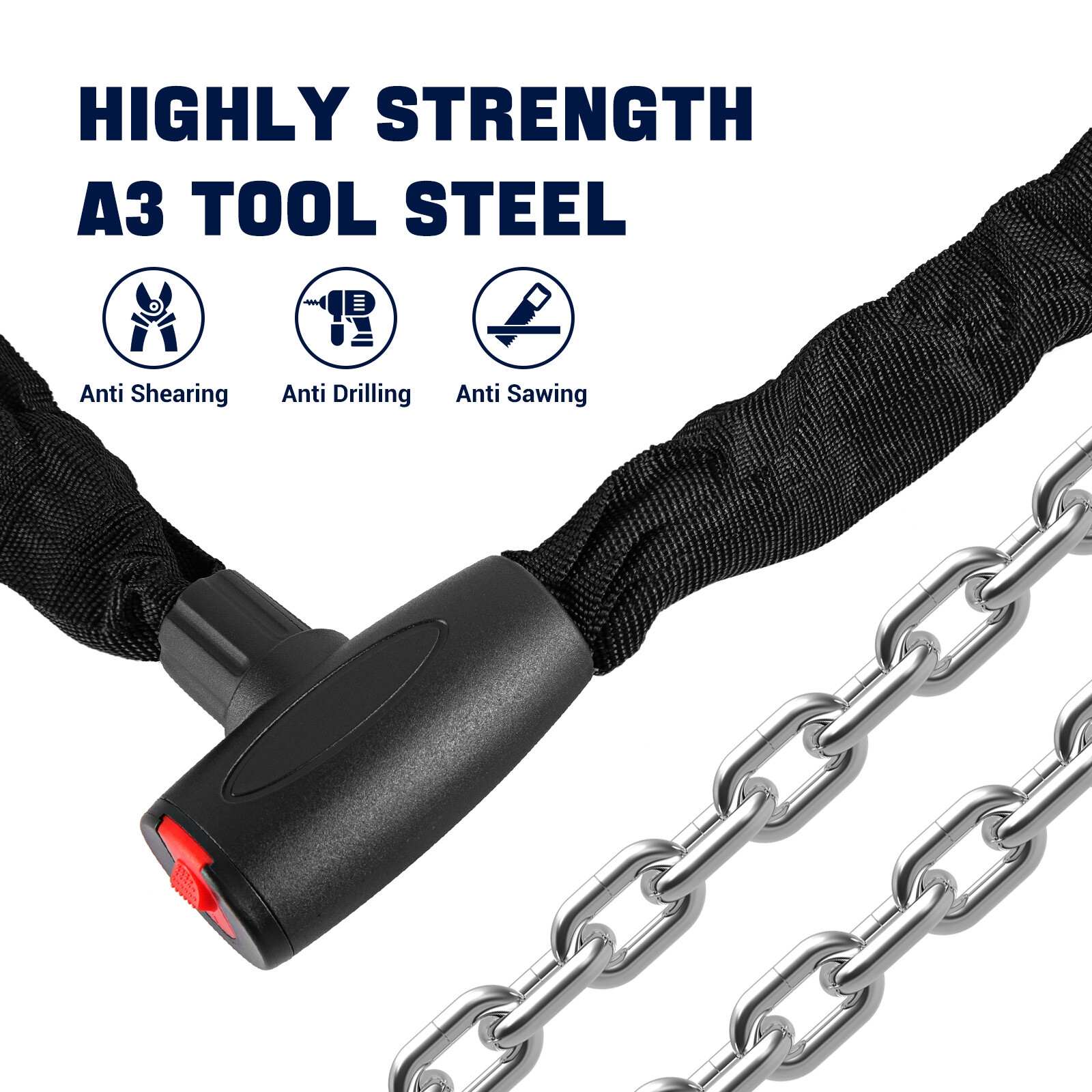 2x Bike Chain Lock 4 Foot/120cm Long Heavy Duty Chain Lock Durable Thick Chains