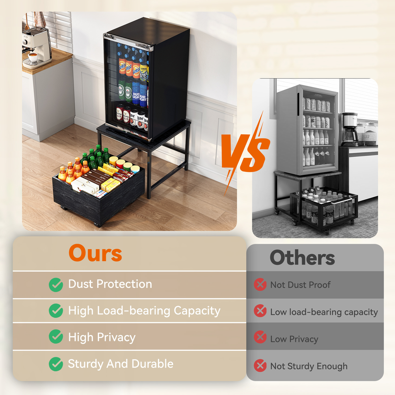 Mini Fridge Stand with Storage Beverage Refrigerator Cooler Stand Table 300LBS