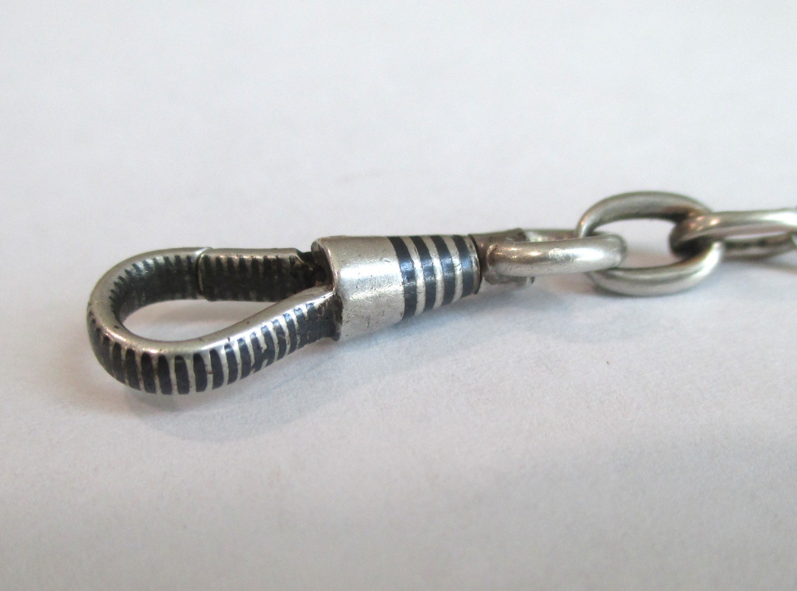 13.75in ANTIQUE 800 SILVER NIELLO WATCH CHAIN w/ DOG CLIP 7.2g