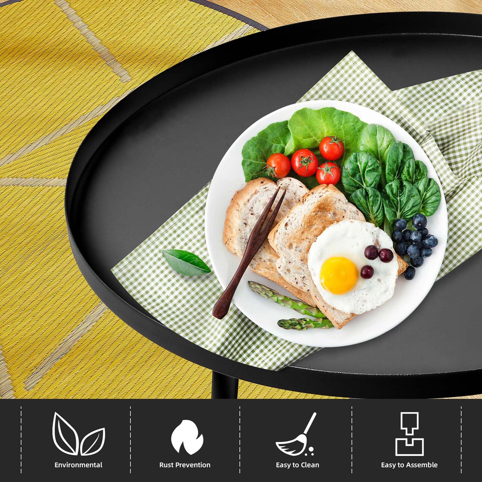 Outdoor Side Tables Small Round Metal End Table Portable Indoor for Patio Yard