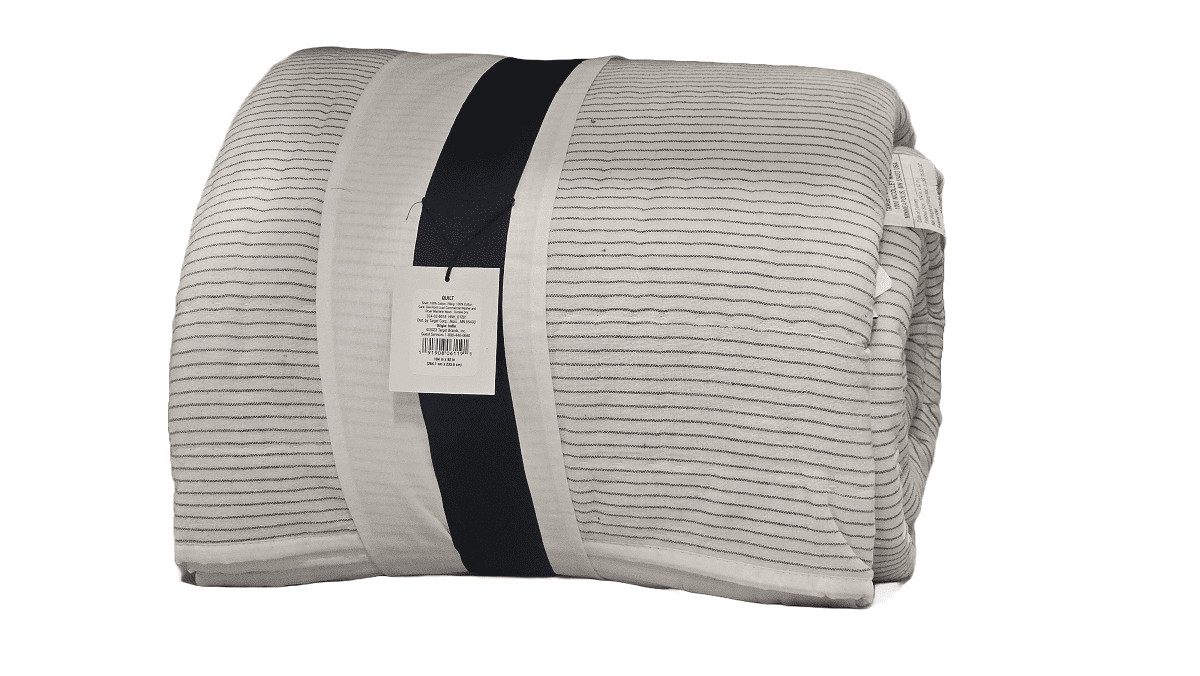 Hearth & Hand Magnolia King Microstripe Quilt Sour Cream/Railroad Gray