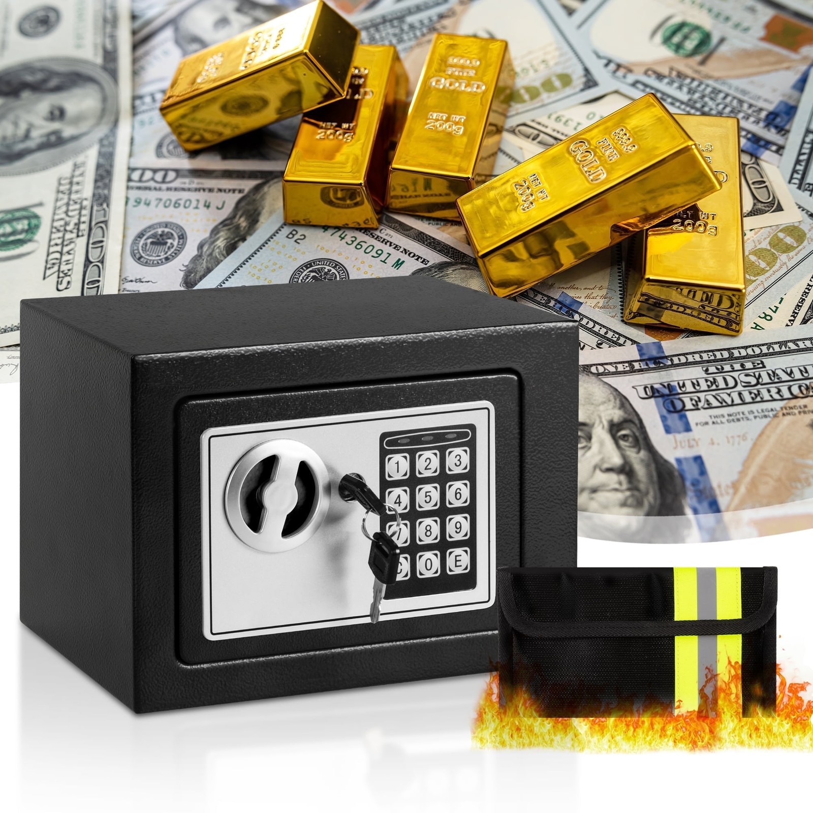 Steelite 0.25 Cu FT Electronic Digital Steel Safe Box with Fireproof Money Bag