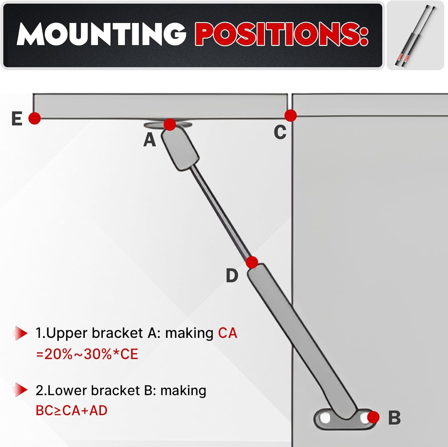2pc 17" 120lb Heavy Duty Gas Struts for Leer RV Bed Boat Hatch Shocks C16-10171