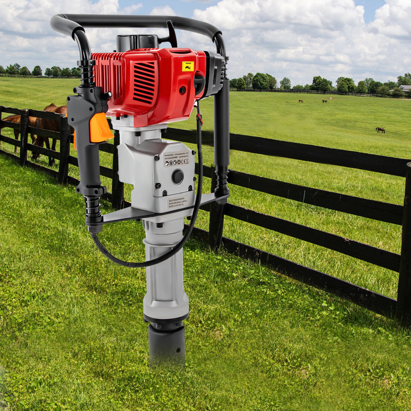 52cc Gas-Powered Driver Fence Post Driver 2-Stroke Gasoline Push Pile T Post