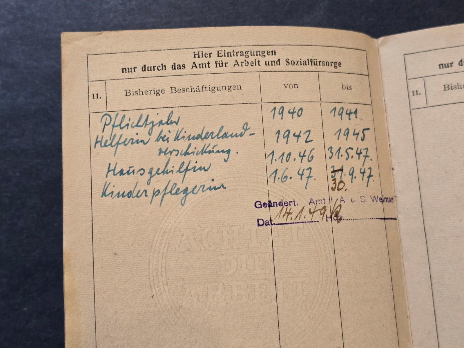 Post WWII WW2 German Arbeitsbuch ID w Photo Female Work Book