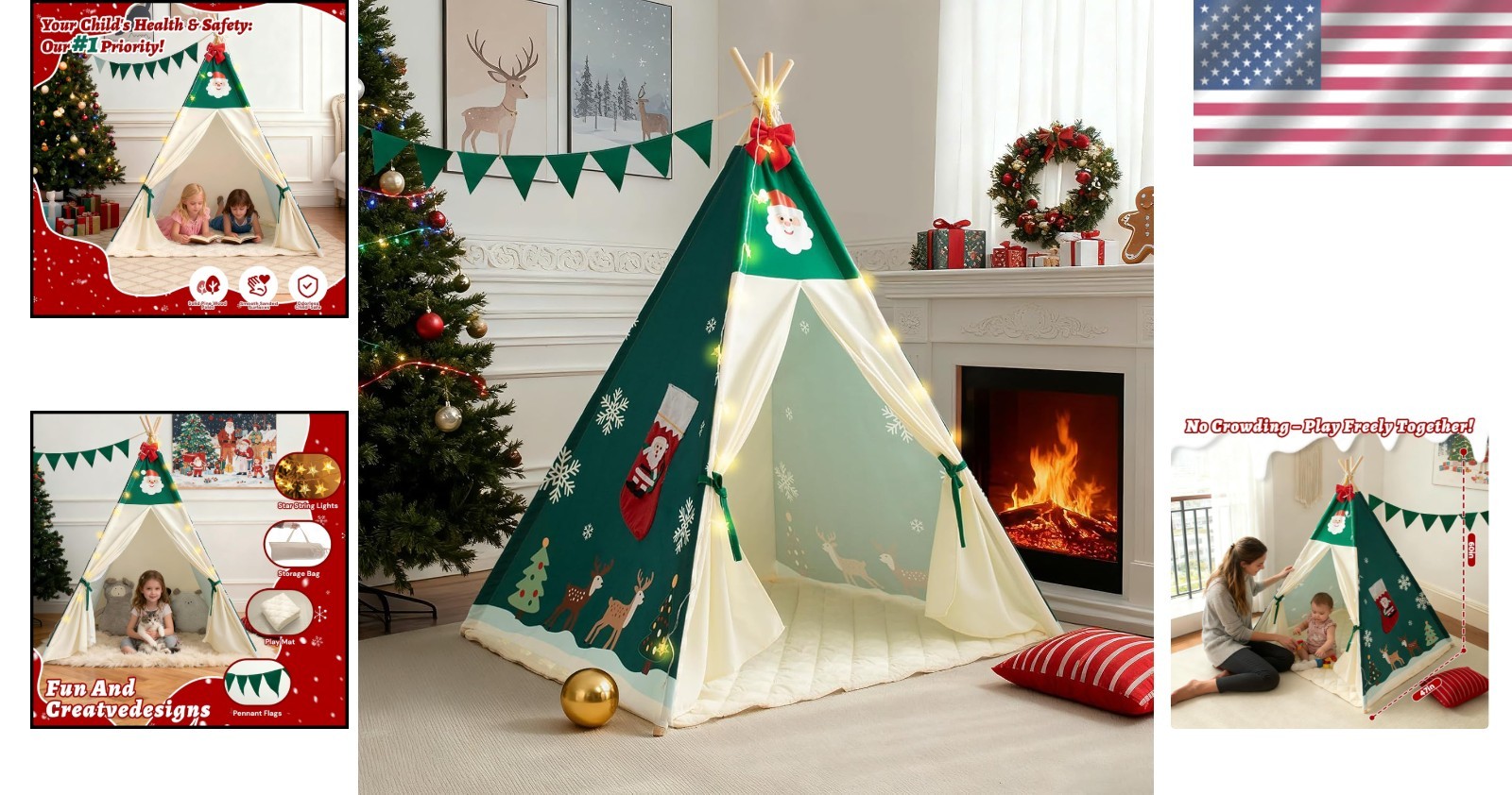 Versatile Kids Teepee Tent with Padded Mat & Star Lights - Perfect Holiday Gift