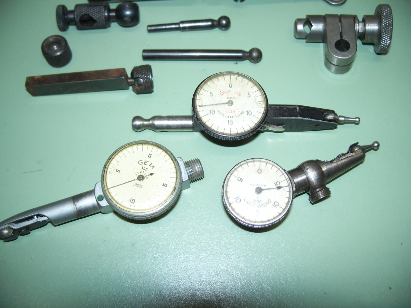 MACHINIST TOOLS LAST WORD GEM AND SPOT ON INDICATORS WITH MISC. CLAMPS