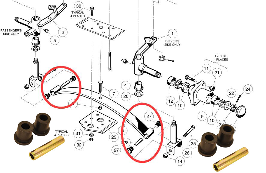 Club Car DS Golf Cart 4 Bushings and 2 Sleeves Kit Front Leaf Spring Free Ship!
