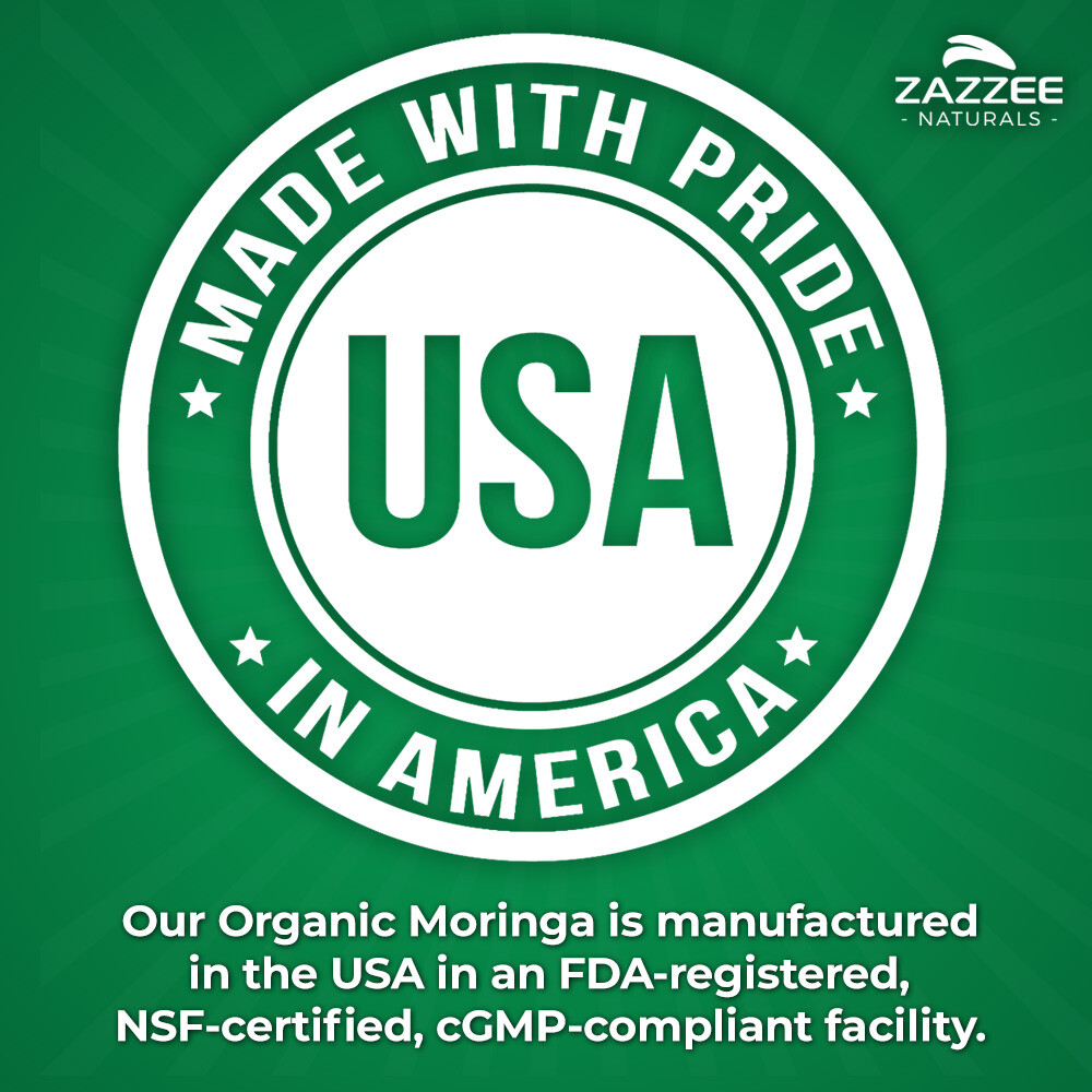 Zazzee Organic Moringa Extract 180 Capsules 7500 mg Strength 10:1 Antioxidant