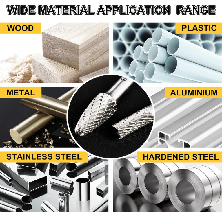 Carbide Burr Set 1/4" Shank 8PC Double Cut Die Grinder Rotary Tool Cutting Bu...