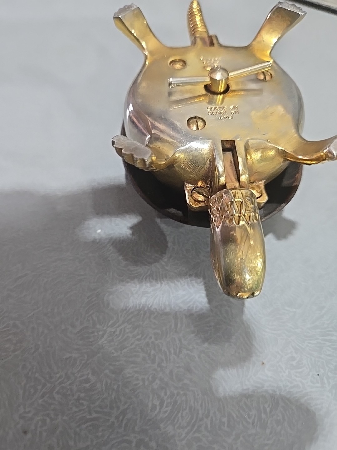 Vintage damascene brass turtle hotel/desk bell made by BOJ in Eibar, Spain