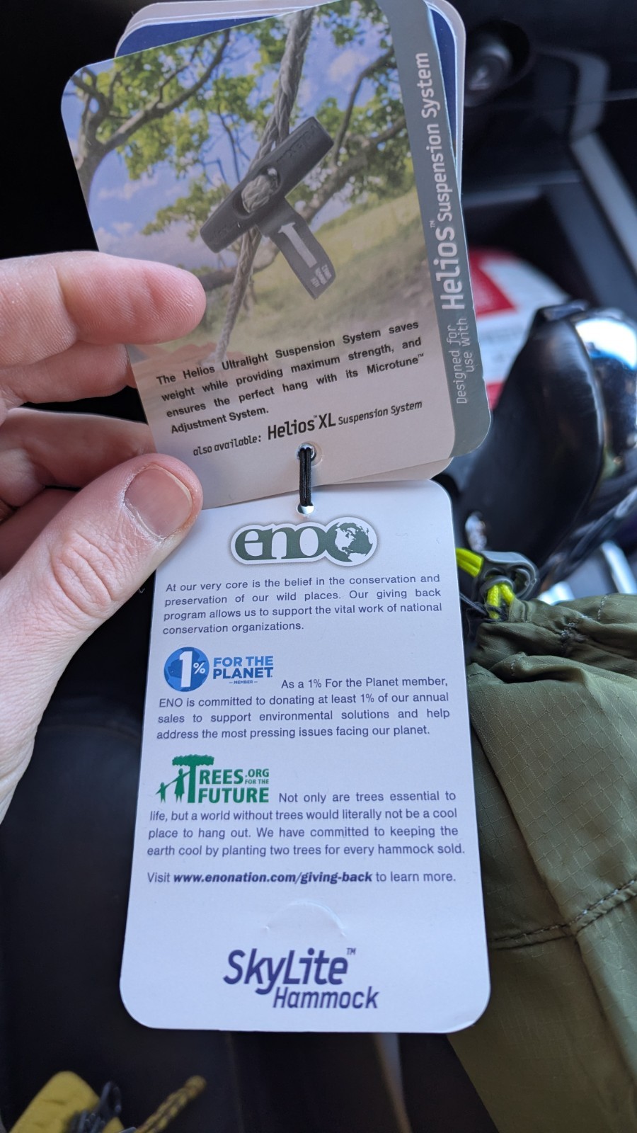 ENO SkyLite Hammock Portable Hammock Bug Net SLT136 Color Evergreen - NEW