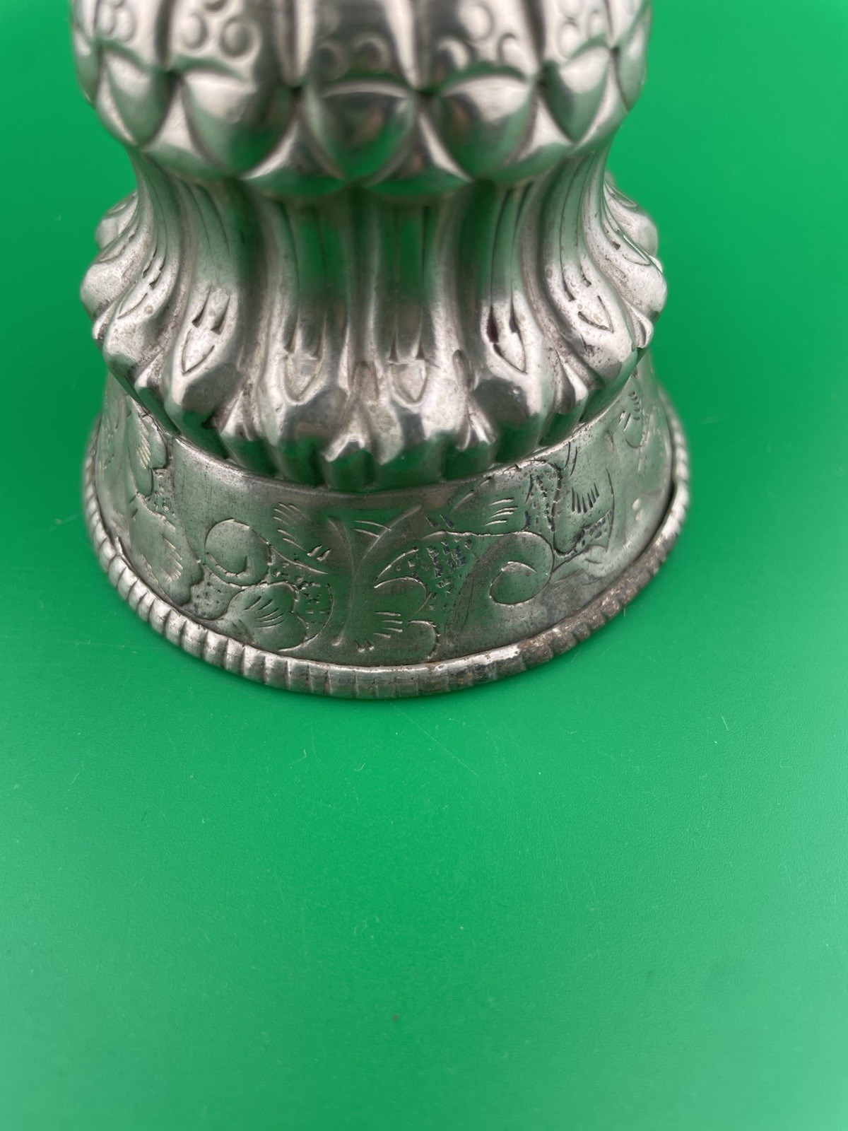 Vintage Tibetan Buddhist Butter Oil Alter Lamp Ornate Repousse Etched Designs