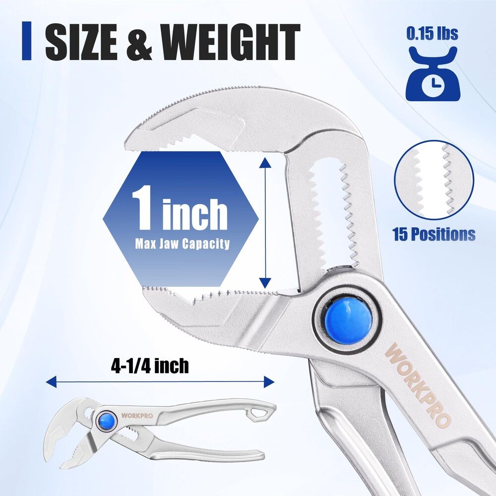 WORKPRO 4-inch Water Pump Plier Groove Joint Plier Adjustable Tongue 15-Position